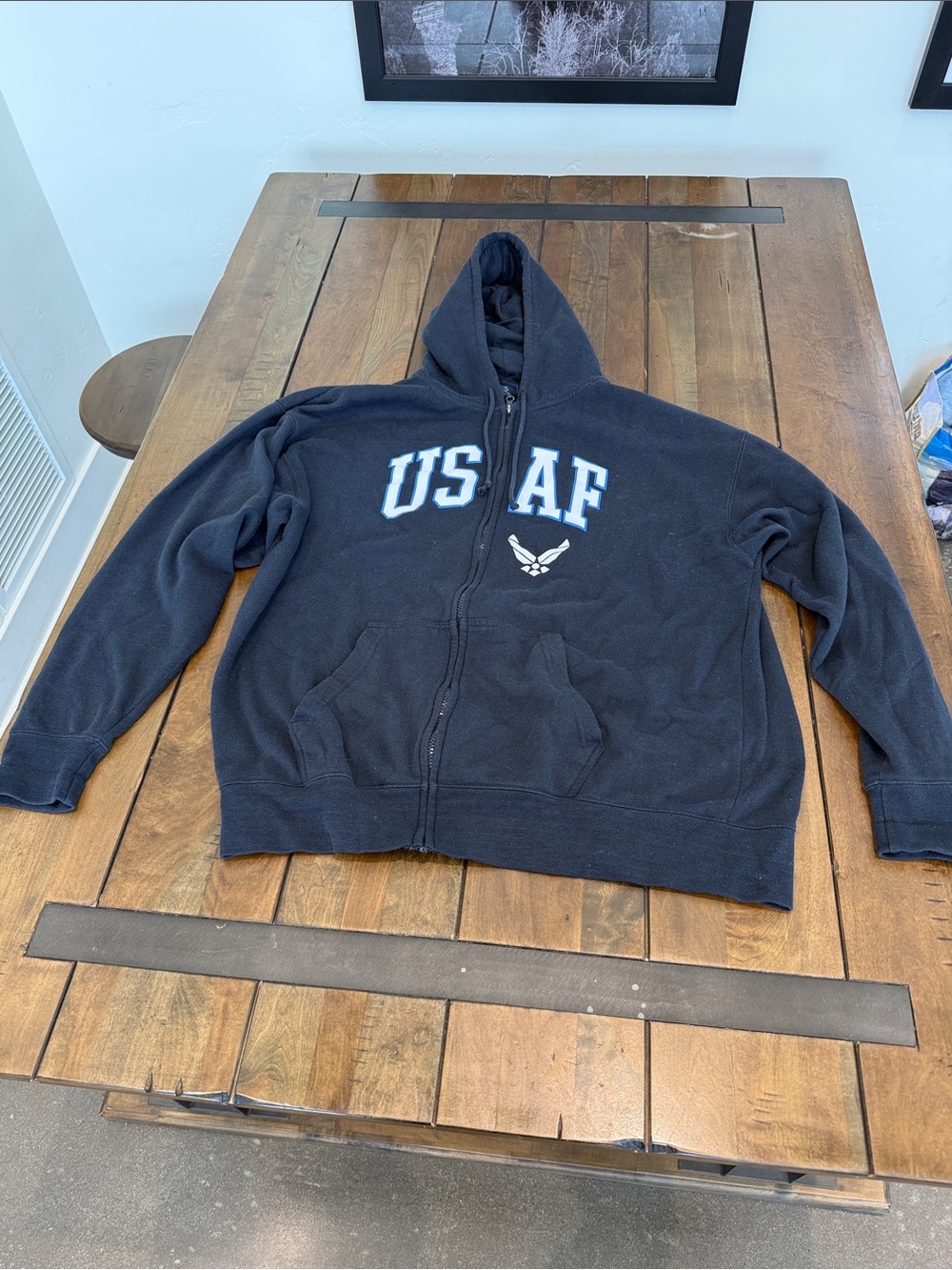 J. America Navy Blue USAF Zip-Up Hooded Sweatshirt.